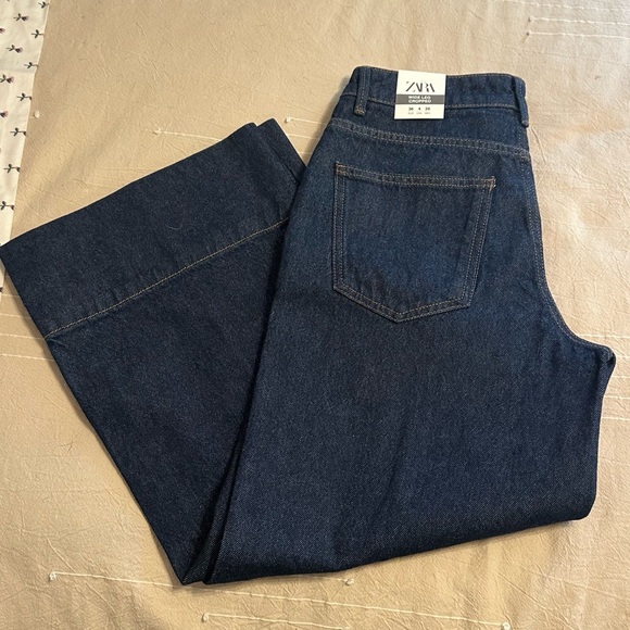 ZARA CROPPED HIGH WAIST WIDE LEG FRONT CENTRAL SEAM Z1975 JEANS - Picture 7 of 7